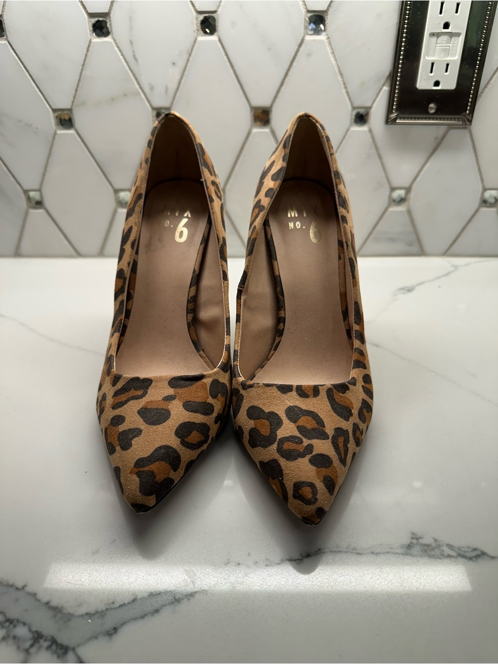 Mix No. 6 Leopard Print Pointed Toe Pumps in Tan and Black